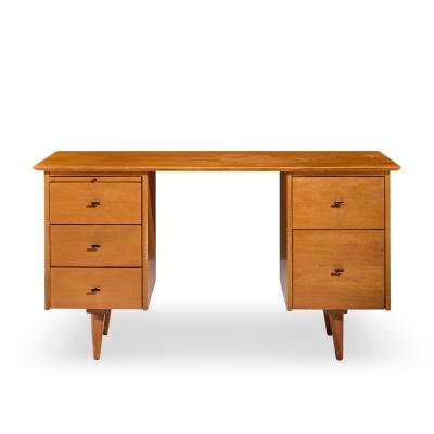 Paul McCobb Paul McCobb for Winchendon Mid Century Maple Double Pedestal Desk with T Pulls