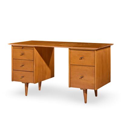 Paul McCobb Paul McCobb for Winchendon Mid Century Maple Double Pedestal Desk with T Pulls