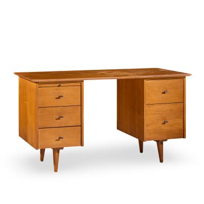 Paul McCobb Paul McCobb for Winchendon Mid Century Maple Double Pedestal Desk with T Pulls