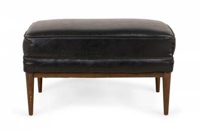 Paul McCobb Paul Mccobb For Directional Rectangular Black Vinyl And Walnut Ottoman