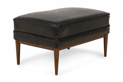 Paul McCobb Paul Mccobb For Directional Rectangular Black Vinyl And Walnut Ottoman
