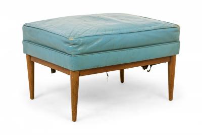 Paul McCobb Paul Mccobb For Directional Rectangular Blue Leather And Walnut Ottoman