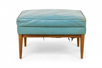 Paul McCobb Paul Mccobb For Directional Rectangular Blue Leather And Walnut Ottoman