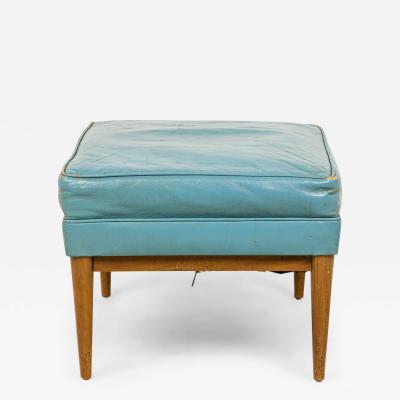 Paul McCobb Paul Mccobb For Directional Rectangular Blue Leather And Walnut Ottoman