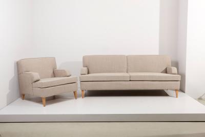 Paul McCobb Rare new upholstered Paul McCobb Sofa and Lounge Chair Set 1950s