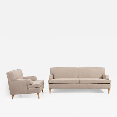 Paul McCobb Rare new upholstered Paul McCobb Sofa and Lounge Chair Set 1950s