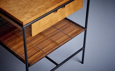 Paul McCobb Wrought Iron Maple Bamboo Paul McCobb Night Stand Side Table Planner Group