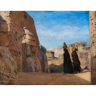 Paul Meyerheim Antique German Orientalist oil painting of an Egyptian temple by Meyerheim
