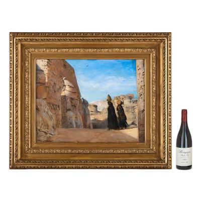 Paul Meyerheim Antique German Orientalist oil painting of an Egyptian temple by Meyerheim