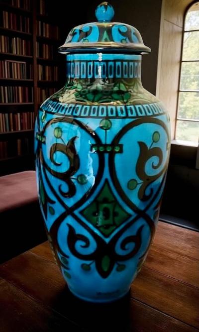 Paul Milet Paul Milet for S vres Lidded Amphora Vase Decorated by L Bourgeot France