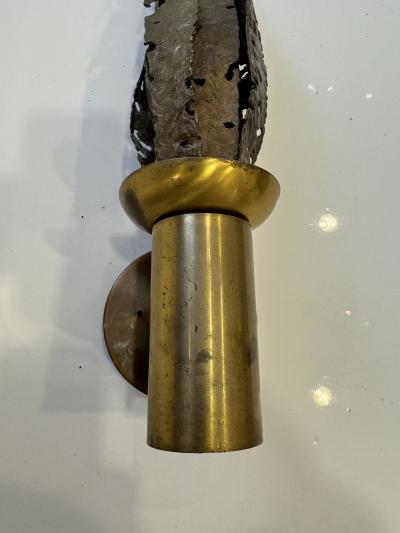 Paul Moerenhout Pair of Paul Moerenhout Belgian Brutalist Bronze 1970s Wall Lamps