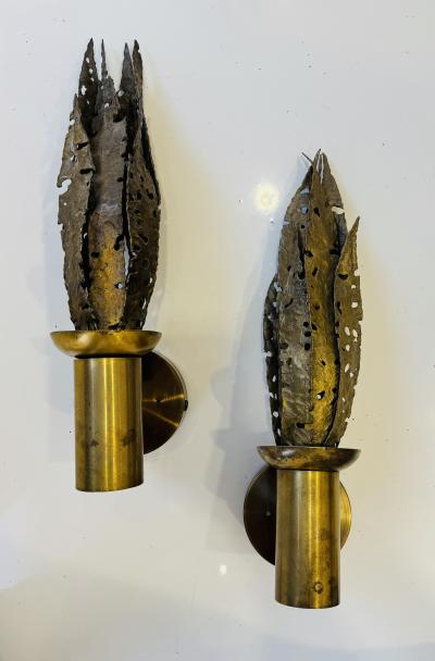 Paul Moerenhout Pair of Paul Moerenhout Belgian Brutalist Bronze 1970s Wall Lamps