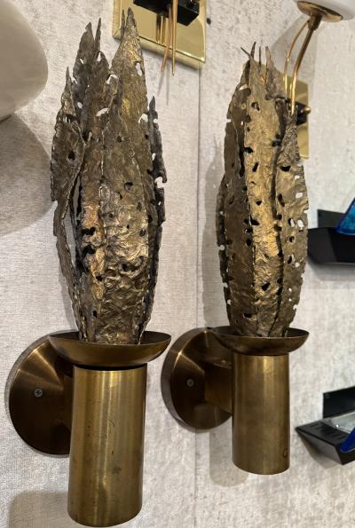 Paul Moerenhout Pair of Paul Moerenhout Belgian Brutalist Bronze 1970s Wall Lamps