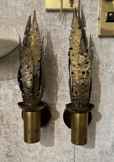 Paul Moerenhout Pair of Paul Moerenhout Belgian Brutalist Bronze 1970s Wall Lamps