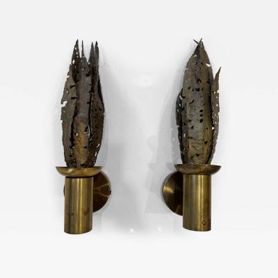 Paul Moerenhout Pair of Paul Moerenhout Belgian Brutalist Bronze 1970s Wall Lamps