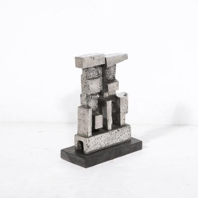 Paul Mount Brutalist Modernist Geometric Sculpture in Caste Stainless Signed Paul Mount