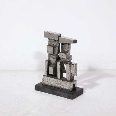 Paul Mount Brutalist Modernist Geometric Sculpture in Caste Stainless Signed Paul Mount