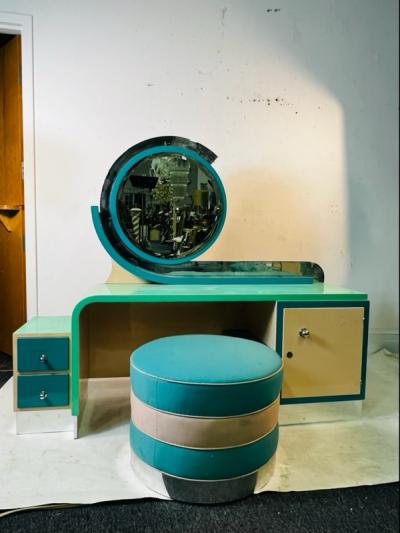 Paul Poiret EXTRAORDINARY RARE MODERNIST ART DECO VANITY WITH STOOL