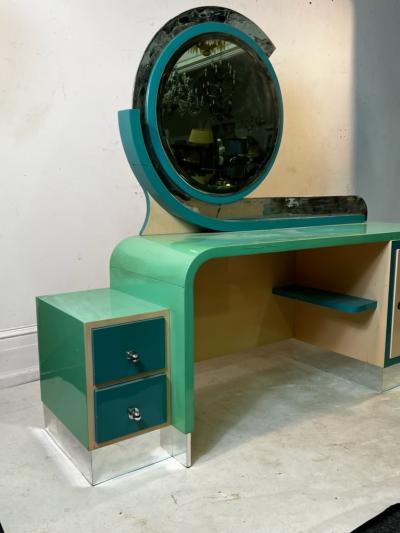 Paul Poiret EXTRAORDINARY RARE MODERNIST ART DECO VANITY WITH STOOL