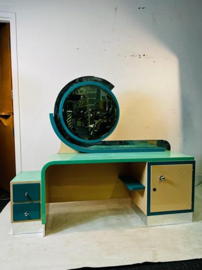 Paul Poiret EXTRAORDINARY RARE MODERNIST ART DECO VANITY WITH STOOL