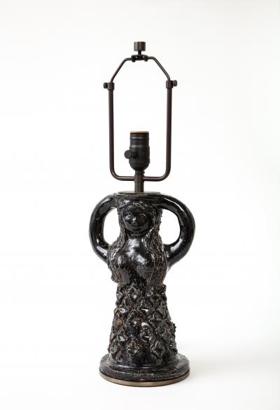 Paul Pouchol Glazed Ceramic Table Lamp in the Shape of a Woman by Paul Pouchol