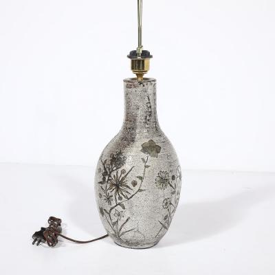 Paul Qu r Mid Century Gray Glazed Ceramic Table Lamp with Floral Motifs by Paul Qu r 