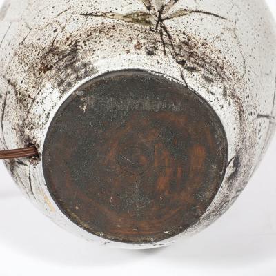 Paul Qu r Mid Century Gray Glazed Ceramic Table Lamp with Floral Motifs by Paul Qu r 