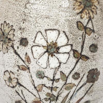 Paul Qu r Mid Century Gray Glazed Ceramic Table Lamp with Floral Motifs by Paul Qu r 