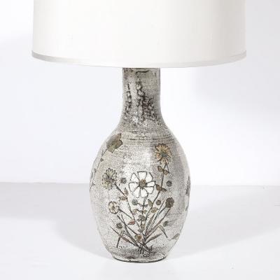 Paul Qu r Mid Century Gray Glazed Ceramic Table Lamp with Floral Motifs by Paul Qu r 