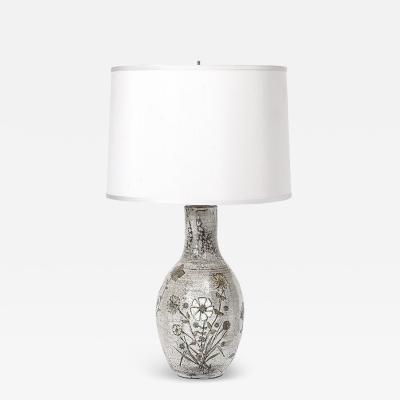 Paul Qu r Mid Century Gray Glazed Ceramic Table Lamp with Floral Motifs by Paul Qu r 