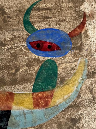 Paul Rand Child like Art Child with Bull Horns in Boat with a Fish