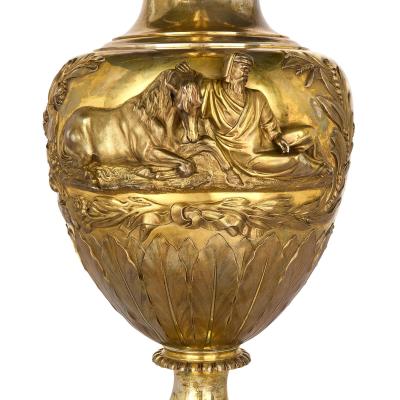 Paul Storr Very large antique English silver gilt equestrian trophy by Paul Storr