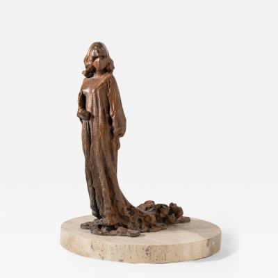 Paul Suttman Modernist Bronze Sculpture Woman in Flowing Gown with Tarvertine