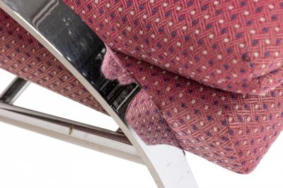 Paul Tuttle Paul Tuttle Arco Chrome and Red Patterned Upholstery Lounge Armchair