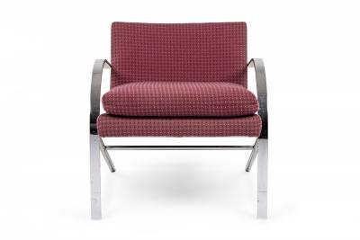 Paul Tuttle Paul Tuttle Arco Chrome and Red Patterned Upholstery Lounge Armchair