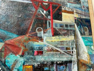 Pauline Graff Mrs Donald Charles Ozmun MODERNIST ABSTRACT CUBIST SHIP PAINTING BY PAULY OZMUN