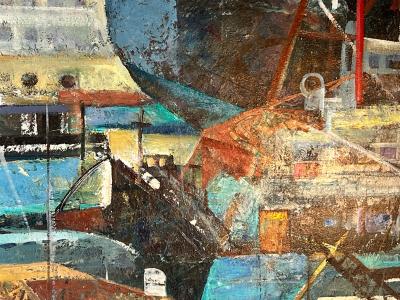 Pauline Graff Mrs Donald Charles Ozmun MODERNIST ABSTRACT CUBIST SHIP PAINTING BY PAULY OZMUN