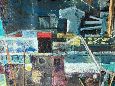 Pauline Graff Mrs Donald Charles Ozmun MODERNIST ABSTRACT CUBIST SHIP PAINTING BY PAULY OZMUN