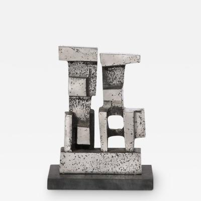 Pauline Ward Mount Brutalist Modernist Geometric Sculpture in Caste Stainless Signed Paul Mount