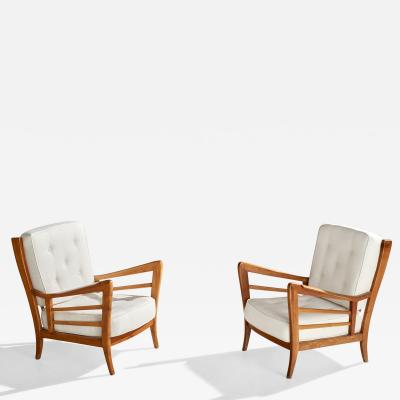 Paulo Buffa Attribution Lounge Chairs with Walnut Fabric Italy 1940s