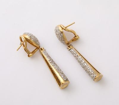 Pave Diamond 18 k Gold Drop Earrings