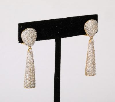 Pave Diamond 18 k Gold Drop Earrings