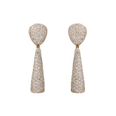 Pave Diamond 18 k Gold Drop Earrings