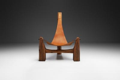 Pavel Novak Gouged Oak and Leather Lounge Chair by Pavel Novak Czech Republic 1980s