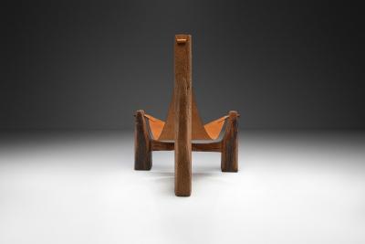 Pavel Novak Gouged Oak and Leather Lounge Chair by Pavel Novak Czech Republic 1980s