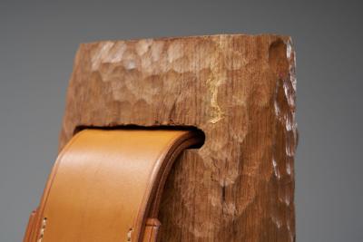 Pavel Novak Gouged Oak and Leather Lounge Chair by Pavel Novak Czech Republic 1980s