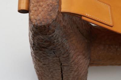 Pavel Novak Gouged Oak and Leather Lounge Chair by Pavel Novak Czech Republic 1980s