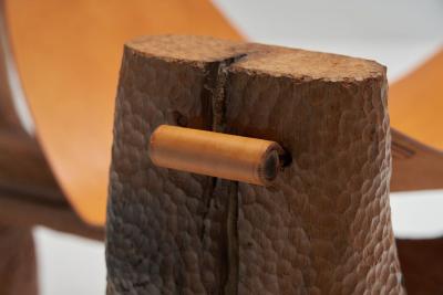 Pavel Novak Gouged Oak and Leather Lounge Chair by Pavel Novak Czech Republic 1980s