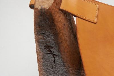 Pavel Novak Gouged Oak and Leather Lounge Chair by Pavel Novak Czech Republic 1980s