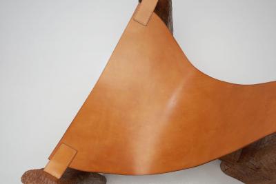 Pavel Novak Gouged Oak and Leather Lounge Chair by Pavel Novak Czech Republic 1980s